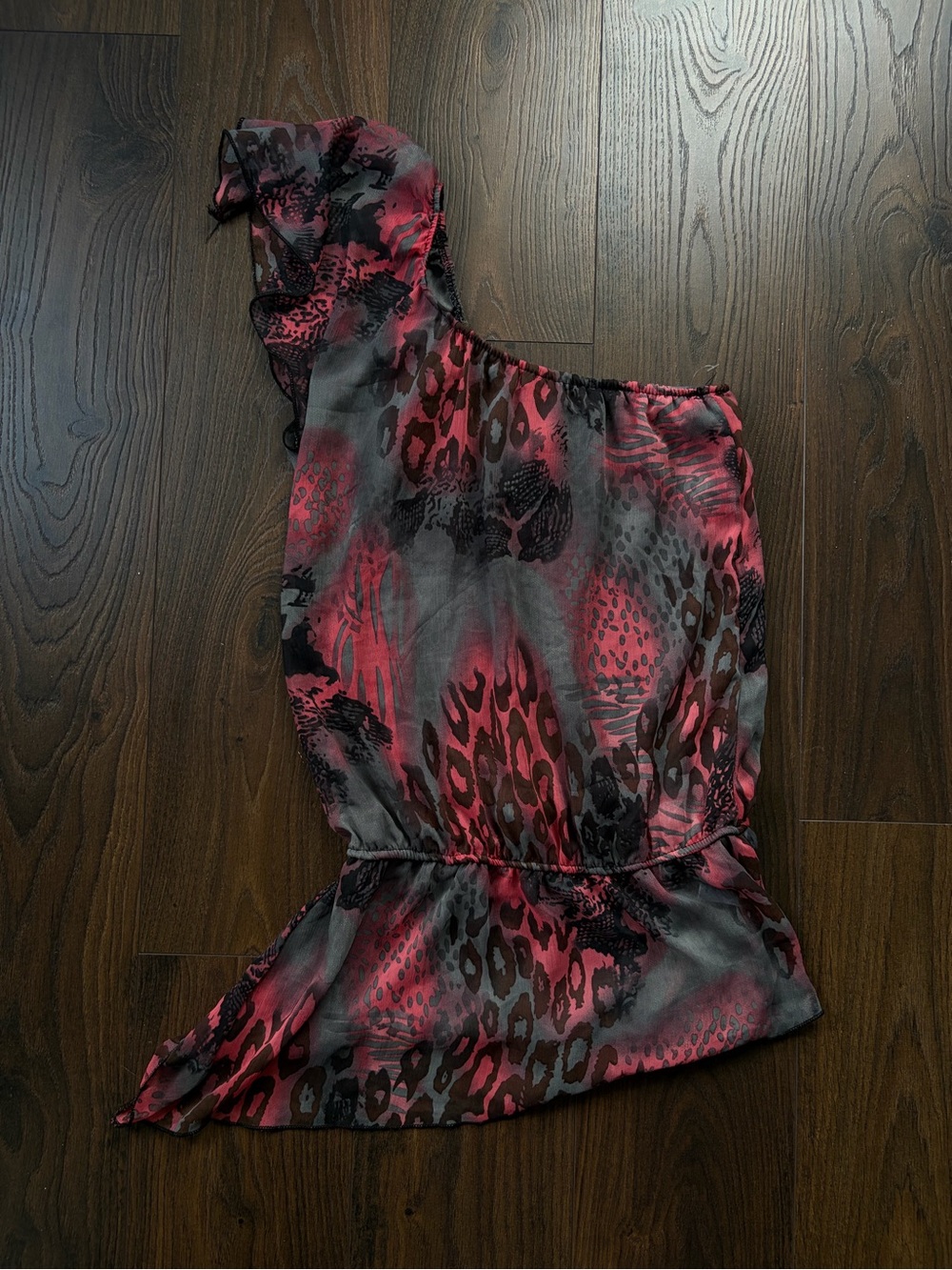 One-Shoulder Pink Leopard Print Women's Top